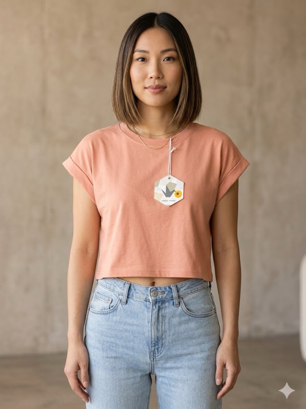 Paper Crane Peach Cropped Boxy Tee